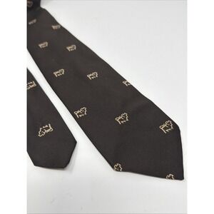 Vintage Givenchy Tie - Embroidered Brown Bull Tie - 3" Wide - Silk & Polyester